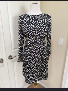 J. Crew Black and White Long Sleeve Tie-Waist Printed Dress